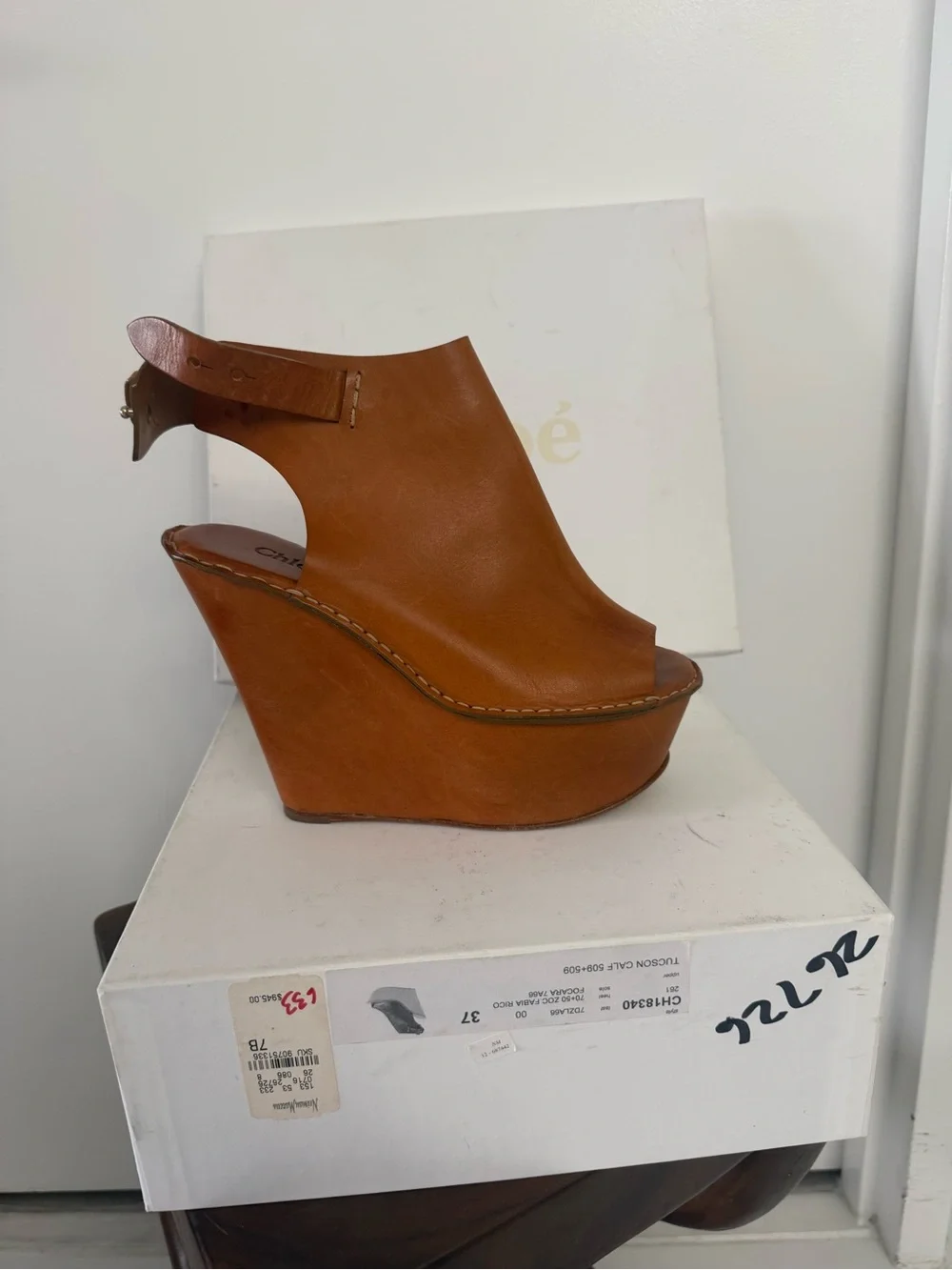 Chloé Tan Leather Peep-Toe Platform Sandals